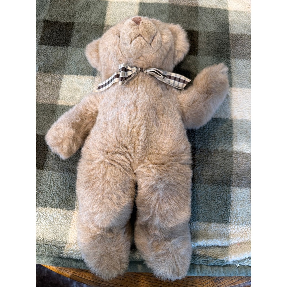 Russ Berrie So Soft Teddy Plush Bear Tan Brown Plaid Bow Vintage